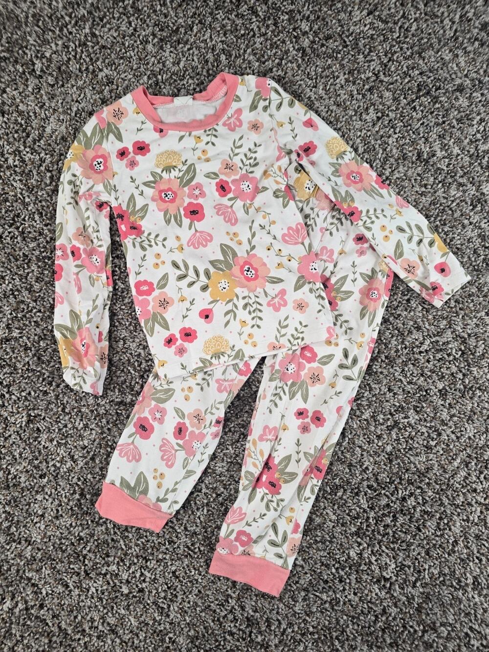 Tesa Babe Toddler Girls Sz 4T Bamboo Pajama Set in Floral Garden Pink White
